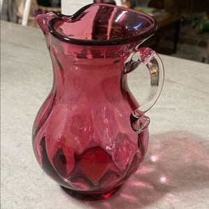 Vintage Fenton Diamond Optic 17 Oz Cranberry Glass Melon Pitcher Vase 6"